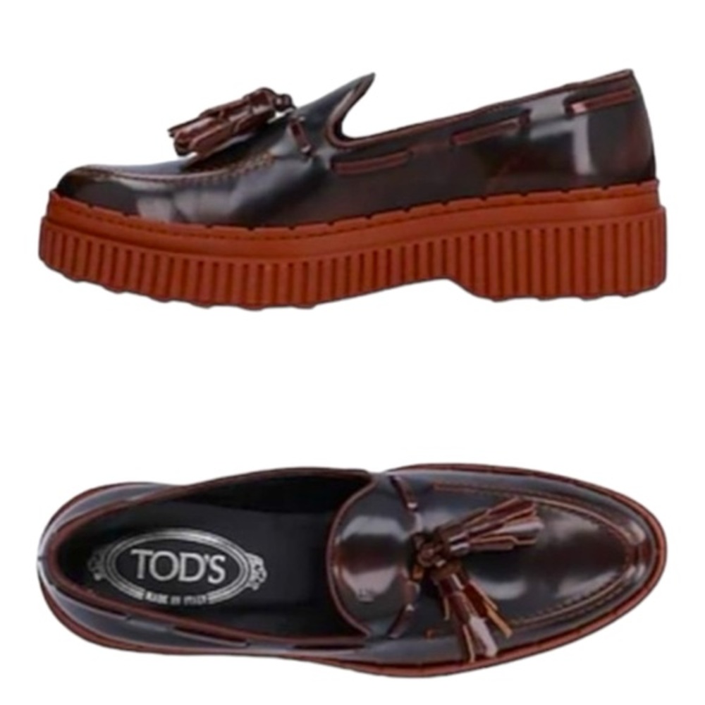TOD'S TWO-TONE GLOSSED LEATHER TASSEL LOAFERS NWOB SIZE 40 IT/US Size 10